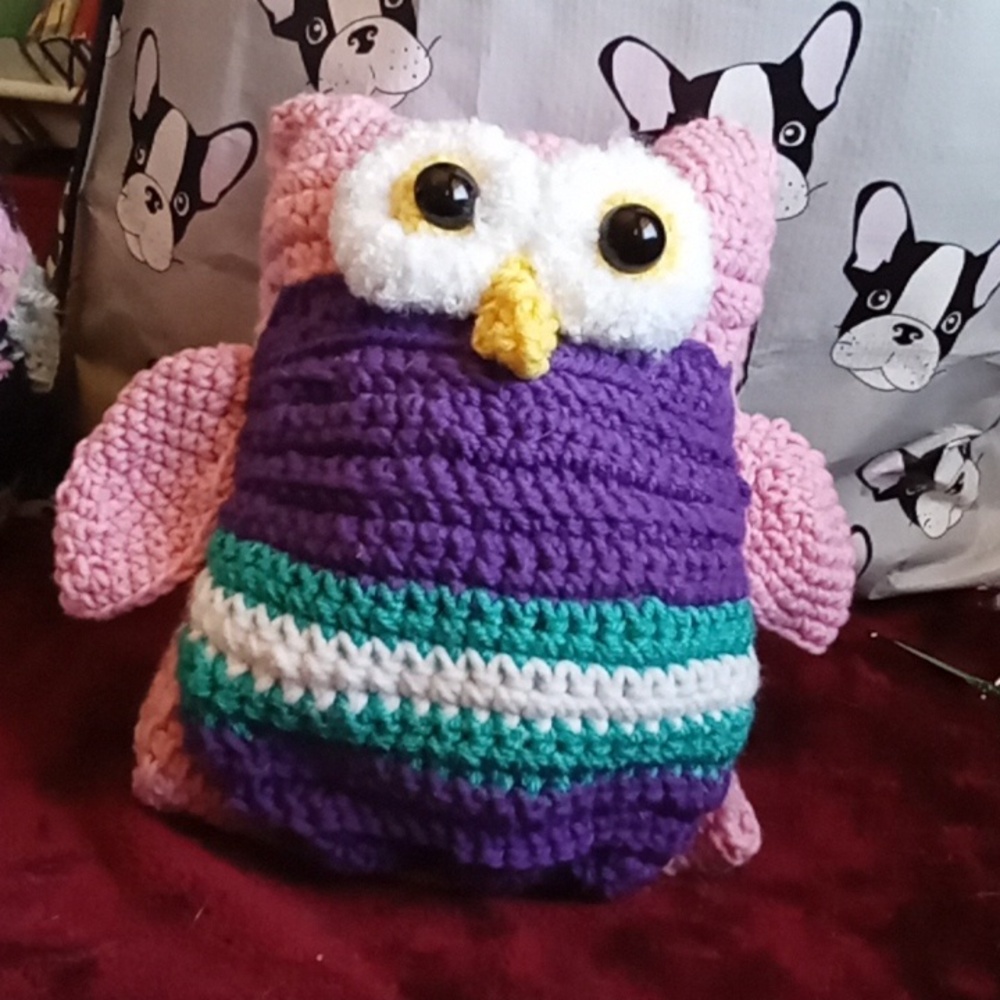 Crochet Owl Cuddly Stuffed Animal bird accent pillow Snuggly